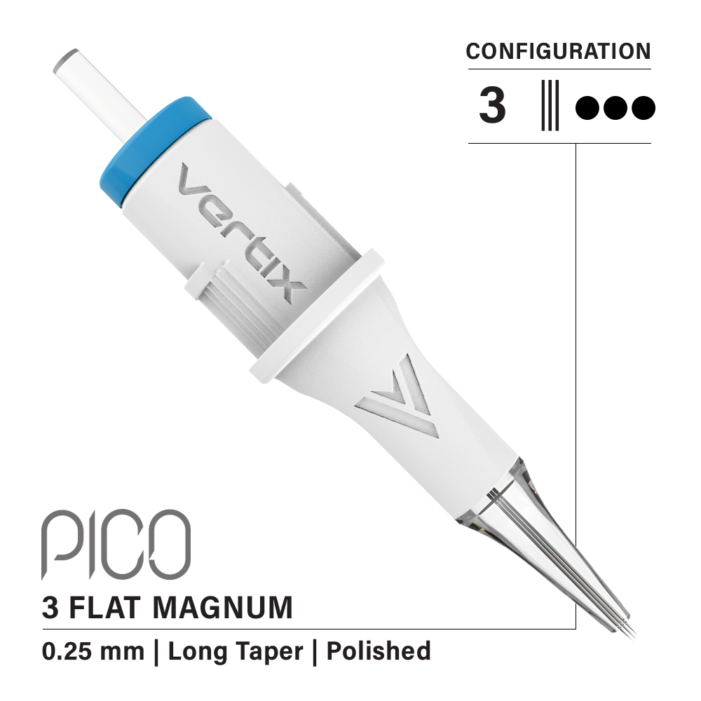Vertix Pico Cartridges 0.25mm 3 Magnum Flat Long Taper Needle - 20pcs