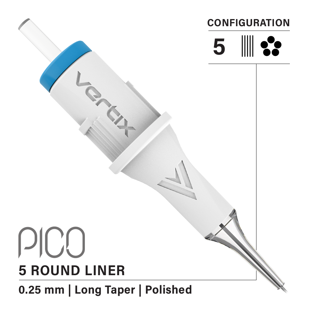 Vertix Pico Cartridges 0.25mm 5 Round Liner Long Taper Needle - 20pcs