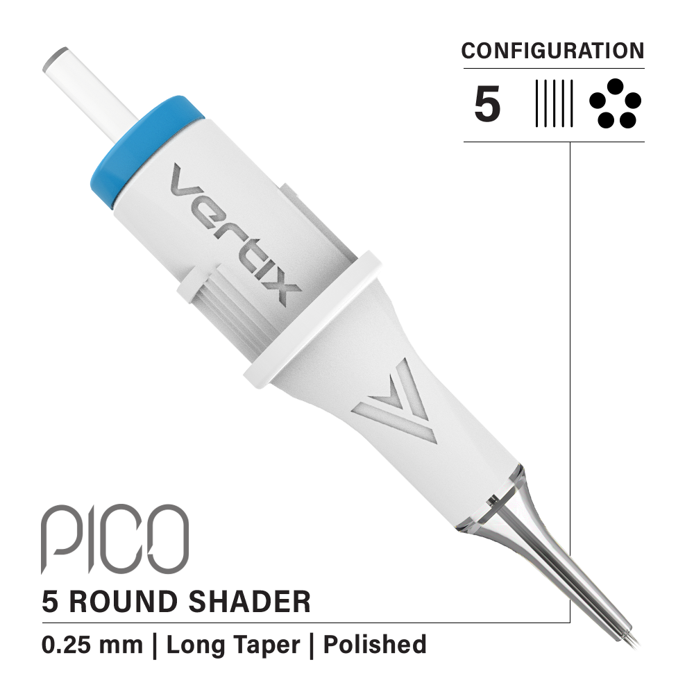Vertix Pico Cartridges 0.25mm 5 Round Shader Long Taper Needle - 20pcs