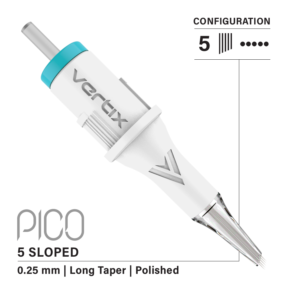 Vertix Pico Cartridges 0.25mm 5 Round Liner Sloped Long Taper Needle - 20pcs