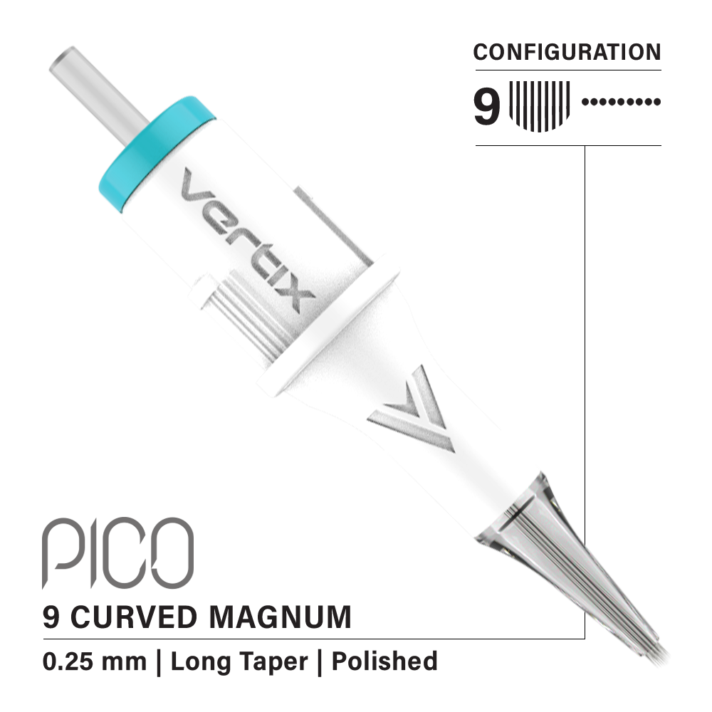 Vertix Pico Cartridges 0.25mm 9 Magnum Curved Long Taper Needle - 20pcs