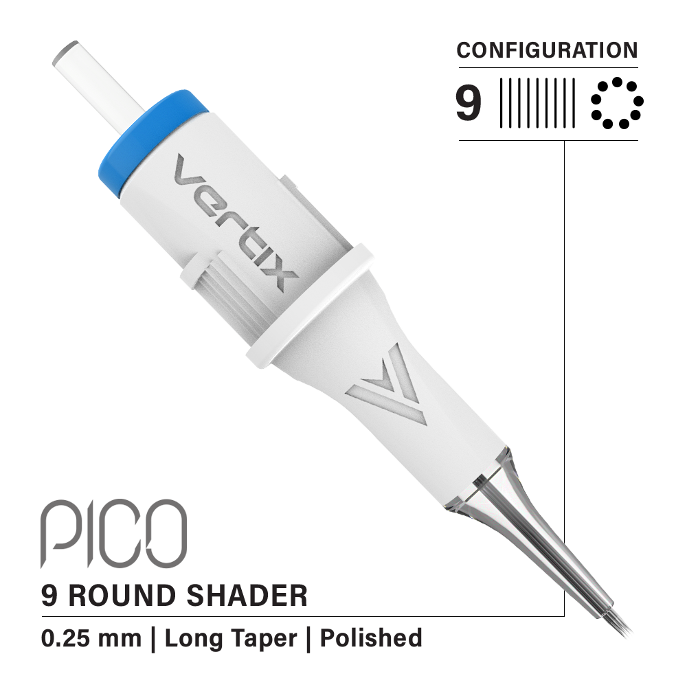 Vertix Pico Cartridges 0.25mm 9 Round Shader Long Taper Needle - 20pcs