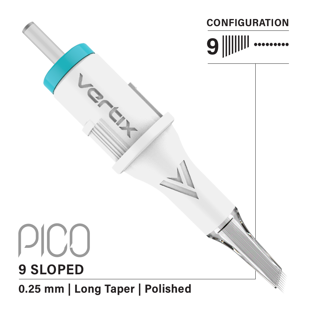 Vertix Pico Cartridges 0.25mm 9 Round Liner Sloped Long Taper Needle - 20pcs