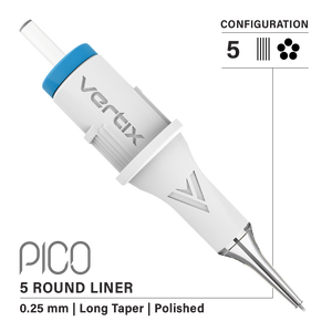 Vertix Pico Cartridges 0.25mm 5 Round Liner Long Taper Needle - 20pcs
