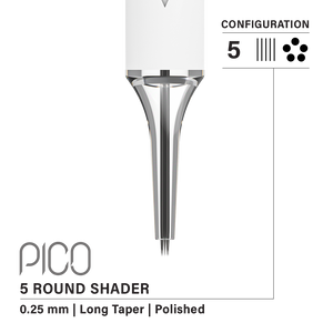 Vertix Pico Cartridges 0.25mm 5 Round Shader Long Taper Needle - 20pcs