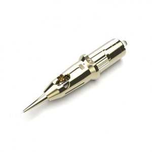 Close-up of the KWADRON PMU Optima GOLD 1 Round Liner needle with SoftPro stabilisation