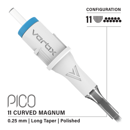 Vertix Pico Cartridges 0.25mm 11 Magnum Curved Long Taper Needle - 20pcs - The Perma