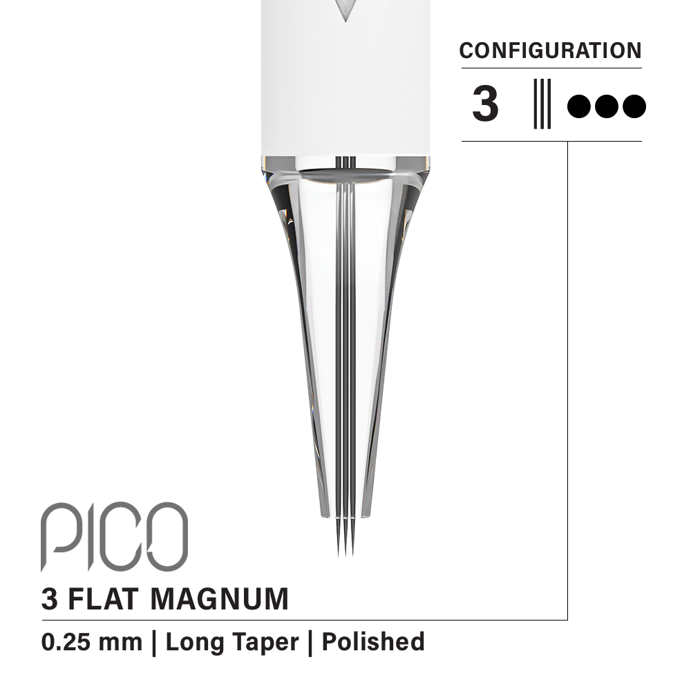 Vertix Pico Cartridges 0.25mm 3 Magnum Flat Long Taper Needle - 20pcs - The Perma