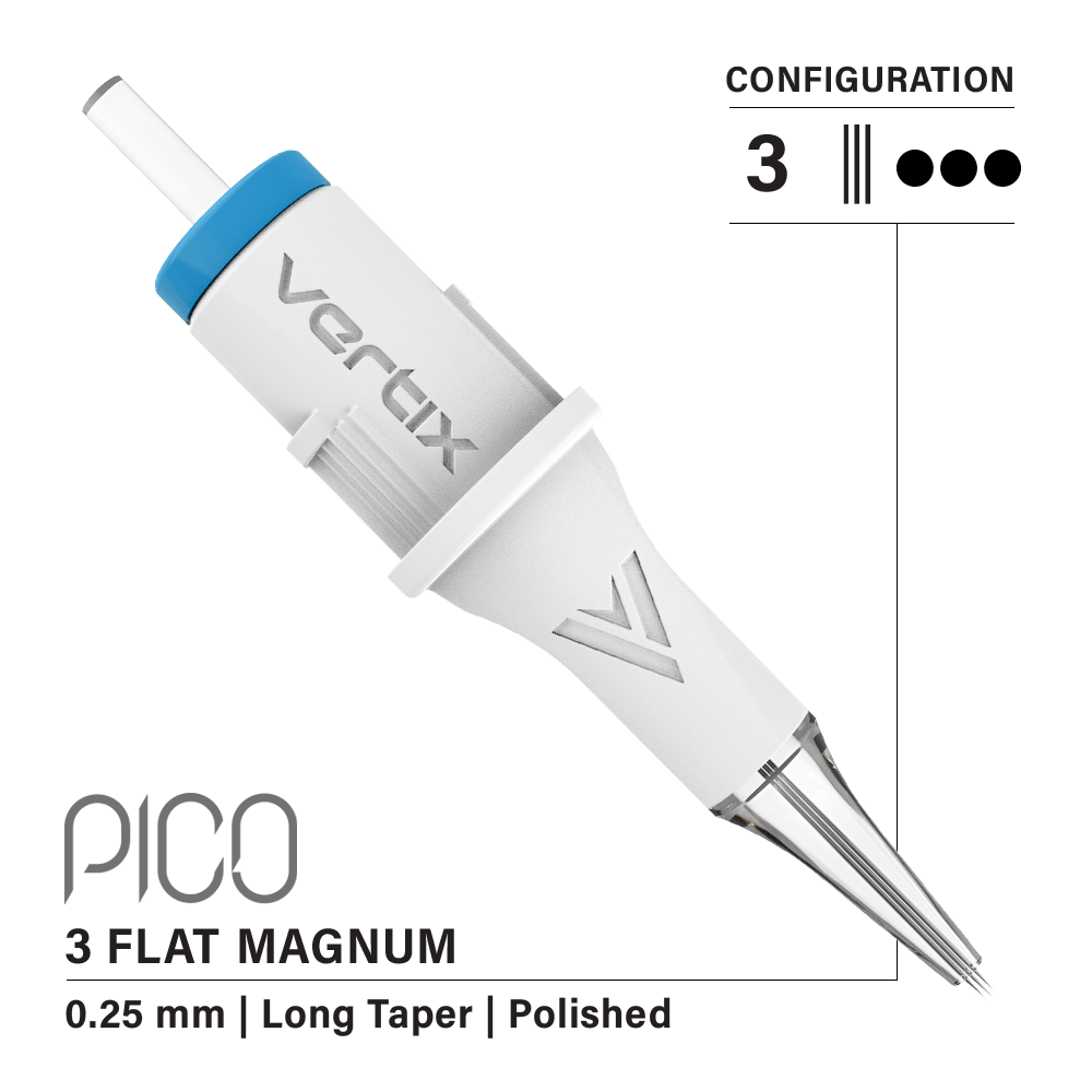 Vertix Pico Cartridges 0.25mm 3 Magnum Flat Long Taper Needle - 20pcs - The Perma