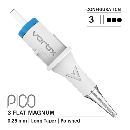 Vertix Pico Cartridges 0.25mm 3 Magnum Flat Long Taper Needle - 20pcs - The Perma