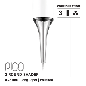 Vertix Pico Cartridges 0.25mm 3 Round Shader Long Taper Needle - 20pcs - The Perma