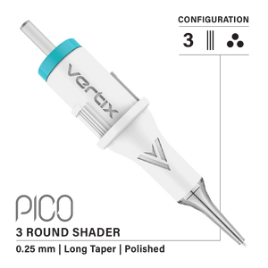 Vertix Pico Cartridges 0.25mm 3 Round Shader Long Taper Needle - 20pcs - The Perma