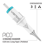 Vertix Pico Cartridges 0.25mm 3 Round Shader Long Taper Needle - 20pcs - The Perma