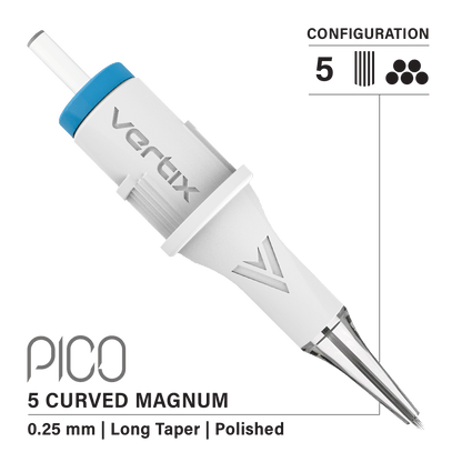 Vertix Pico Cartridges 0.25mm 5 Magnum Curved Long Taper Needle - 20pcs - The Perma