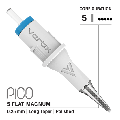 Vertix Pico Cartridges 0.25mm 5 Magnum Flat Long Taper Needle - 20pcs - The Perma