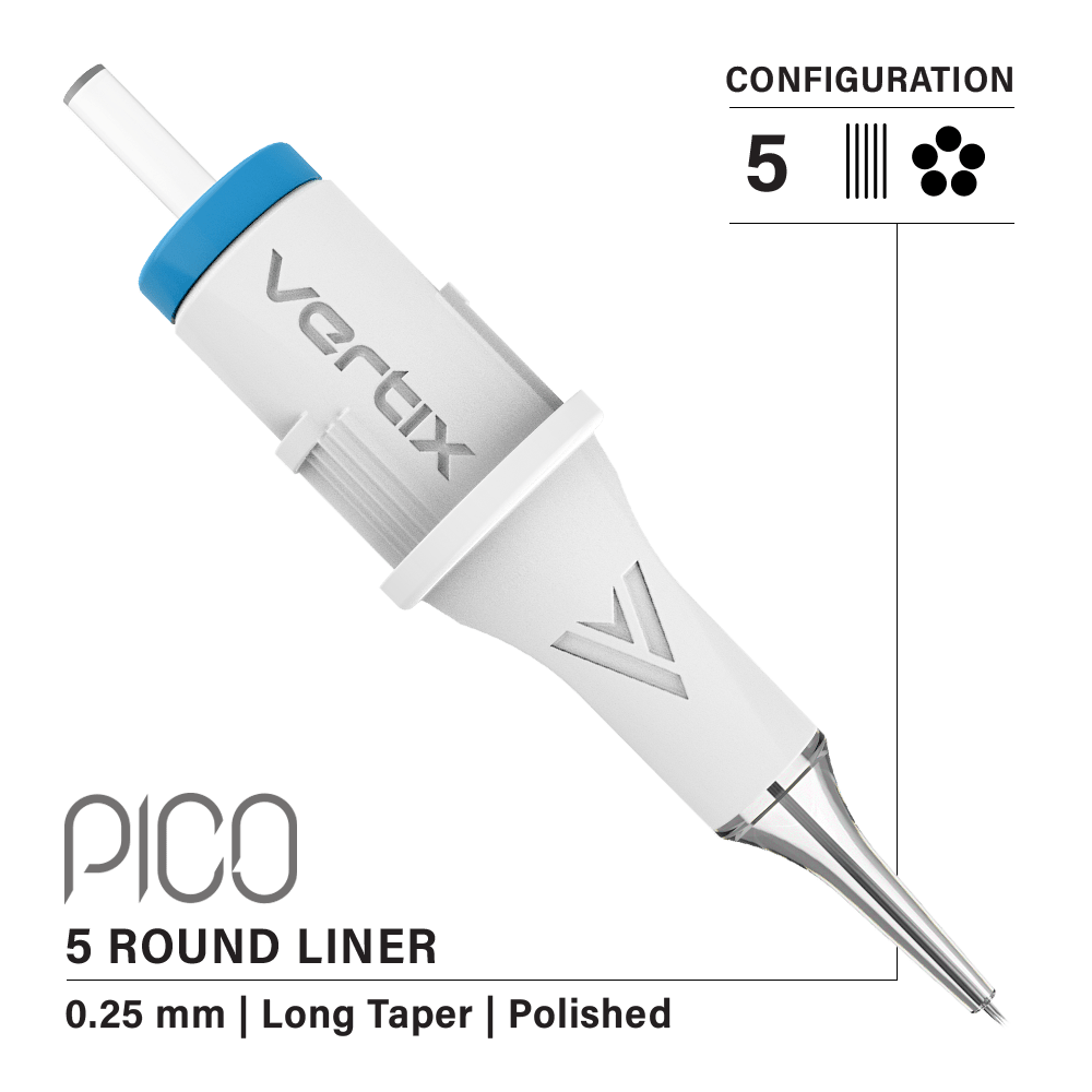 Vertix Pico Cartridges 0.25mm 5 Round Liner Long Taper Needle - 20pcs - The Perma