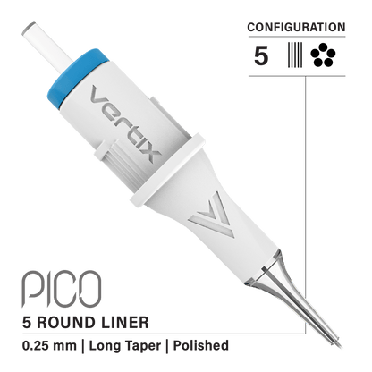 Vertix Pico Cartridges 0.25mm 5 Round Liner Long Taper Needle - 20pcs - The Perma