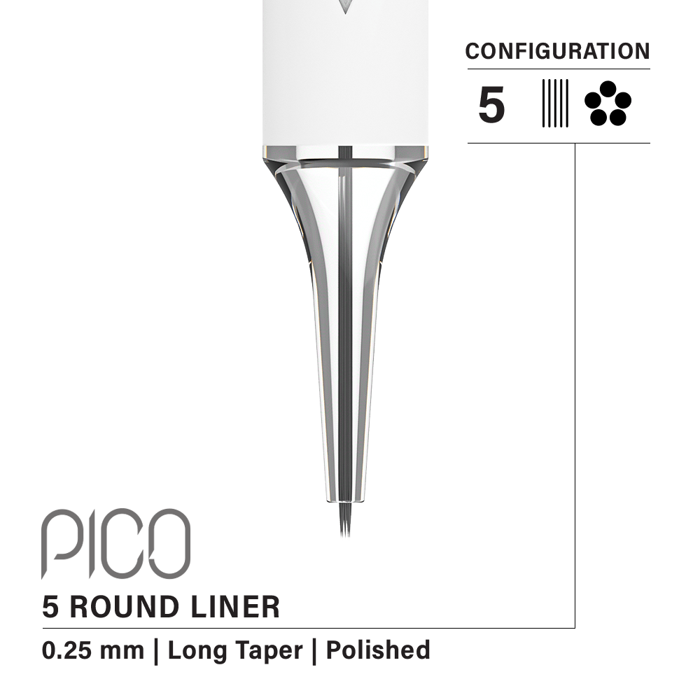 Vertix Pico Cartridges 0.25mm 5 Round Liner Long Taper Needle - 20pcs - The Perma
