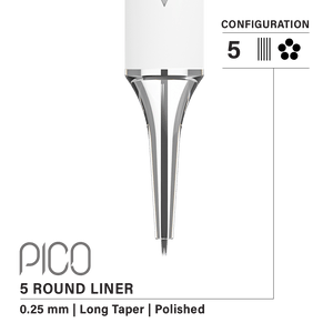 Vertix Pico Cartridges 0.25mm 5 Round Liner Long Taper Needle - 20pcs - The Perma