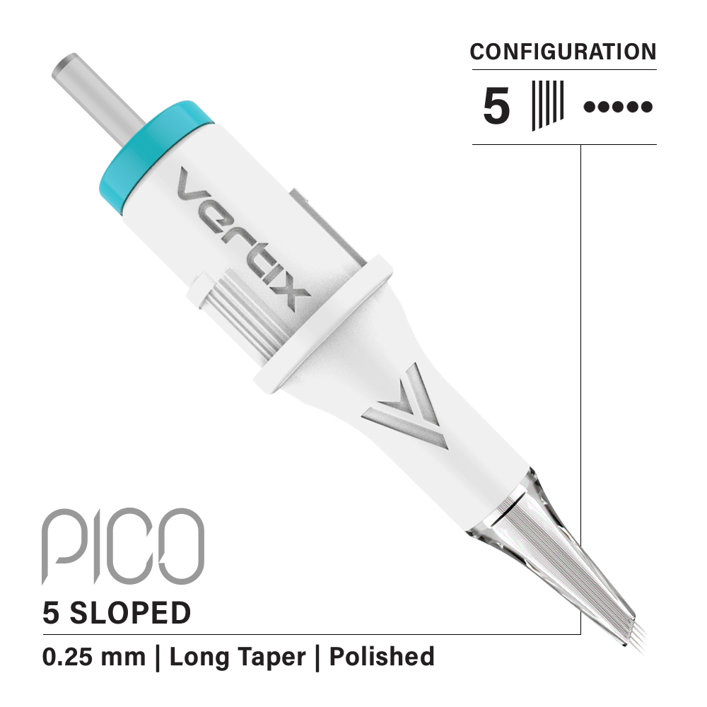 Vertix Pico Cartridges 0.25mm 5 Round Liner Sloped Long Taper Needle - 20pcs - The Perma