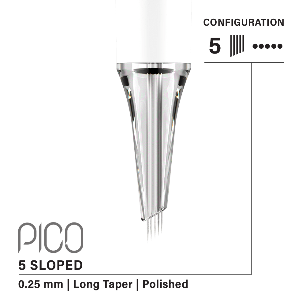 Vertix Pico Cartridges 0.25mm 5 Round Liner Sloped Long Taper Needle - 20pcs - The Perma