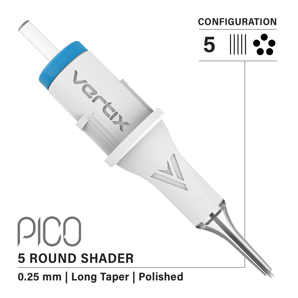 Vertix Pico Cartridges 0.25mm 5 Round Shader Long Taper Needle - 20pcs - The Perma