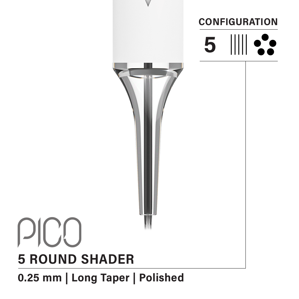 Vertix Pico Cartridges 0.25mm 5 Round Shader Long Taper Needle - 20pcs - The Perma