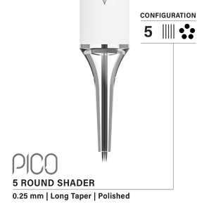 Vertix Pico Cartridges 0.25mm 5 Round Shader Long Taper Needle - 20pcs - The Perma