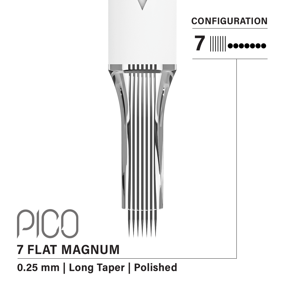 Vertix Pico Cartridges 0.25mm 7 Magnum Flat Long Taper Needle - 20pcs - The Perma