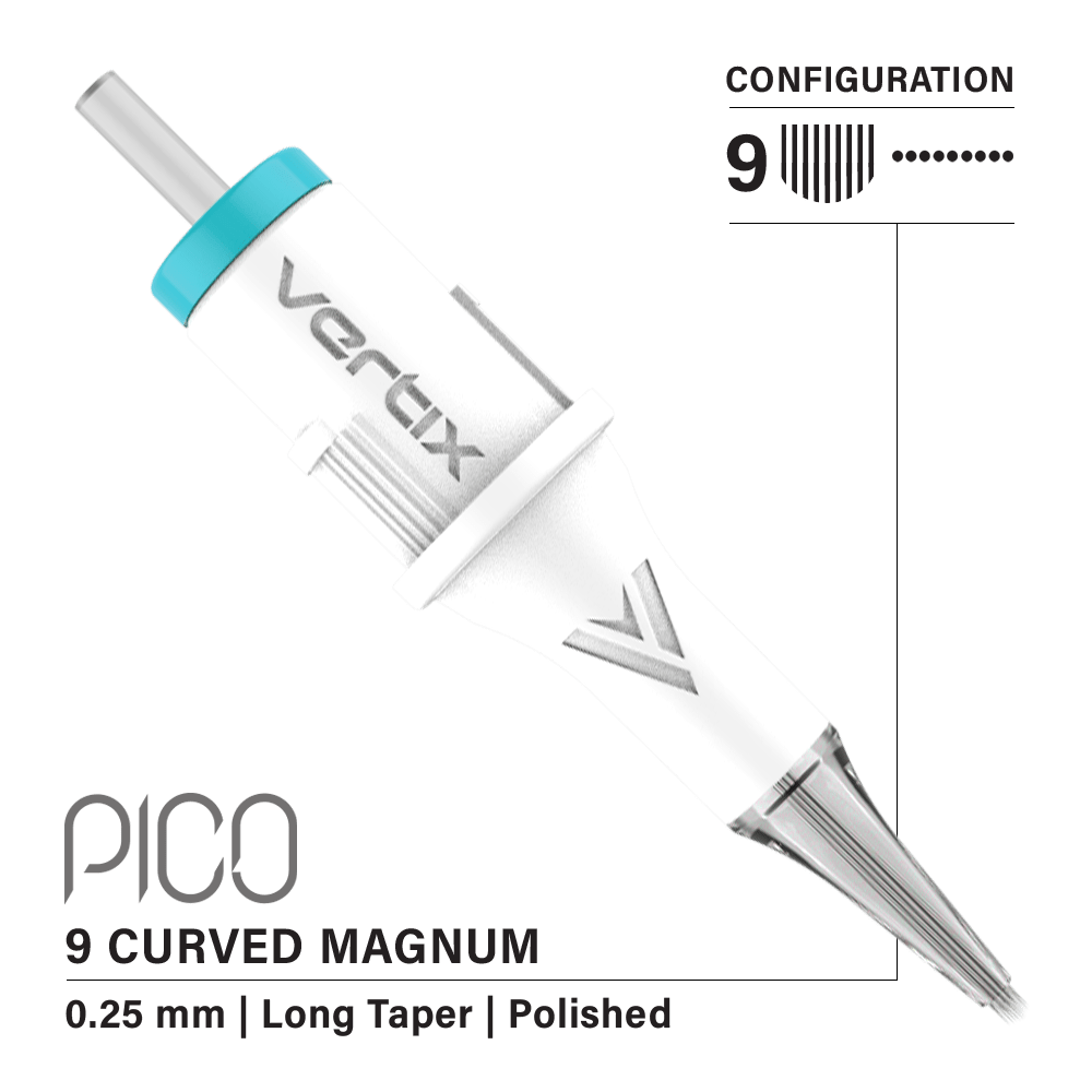 Vertix Pico Cartridges 0.25mm 9 Magnum Curved Long Taper Needle - 20pcs - The Perma