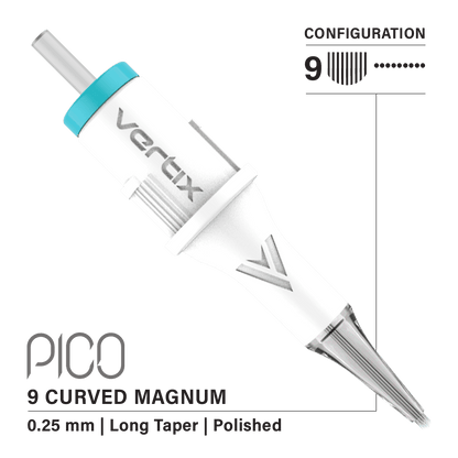 Vertix Pico Cartridges 0.25mm 9 Magnum Curved Long Taper Needle - 20pcs - The Perma