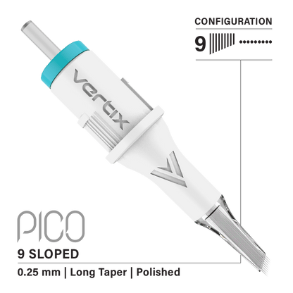 Vertix Pico Cartridges 0.25mm 9 Round Liner Sloped Long Taper Needle - 20pcs - The Perma
