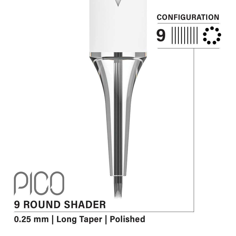 Vertix Pico Cartridges 0.25mm 9 Round Shader Long Taper Needle - 20pcs - The Perma