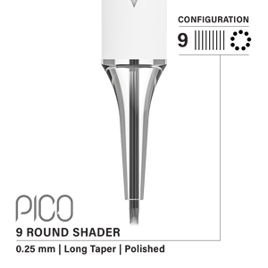 Vertix Pico Cartridges 0.25mm 9 Round Shader Long Taper Needle - 20pcs - The Perma