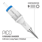 Vertix Pico Cartridges 0.25mm 9 Round Shader Long Taper Needle - 20pcs - The Perma