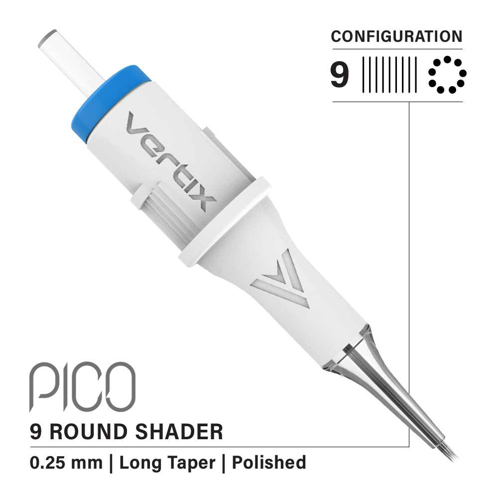 Vertix Pico Cartridges 0.25mm 9 Round Shader Long Taper Needle - 20pcs - The Perma