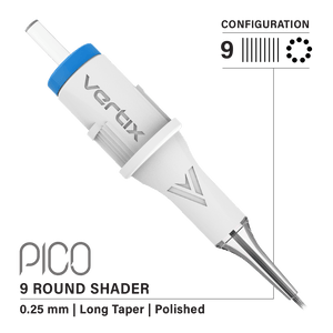 Vertix Pico Cartridges 0.25mm 9 Round Shader Long Taper Needle - 20pcs - The Perma